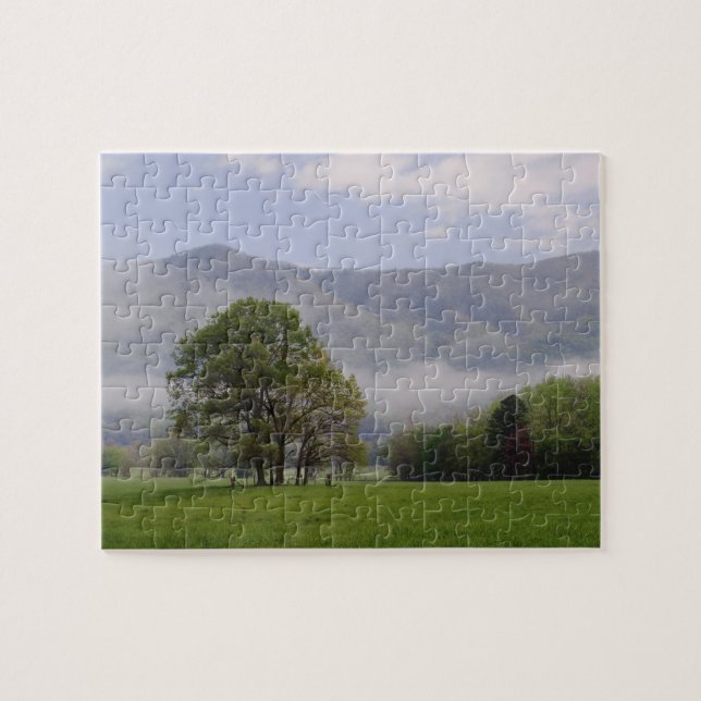 Puzzle Prairie brumeuse et Rich Mountain, Cades Cove, (Horizontal)