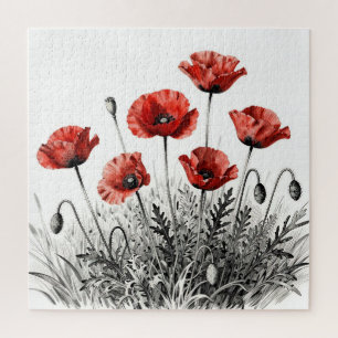 Puzzle Prairie de fleurs de pavot rouge vibrant