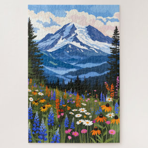 Puzzle Prairie de fleurs sauvages de montagne - Lac alpin