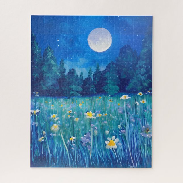 Puzzle Pré et forêt sous une Pleine lune (Vertical)