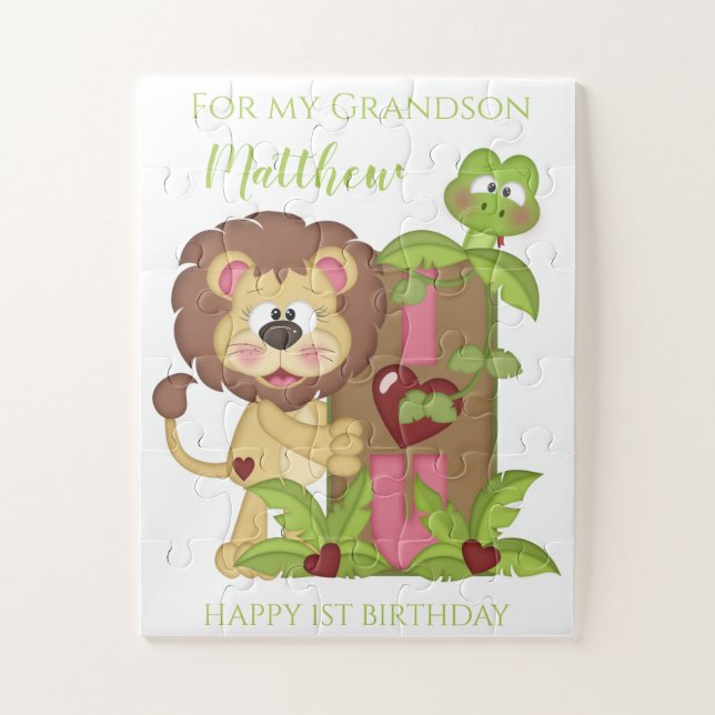 Puzzle Premier Anniversaire de Petit-Fils Lion Mignon (Vertical)