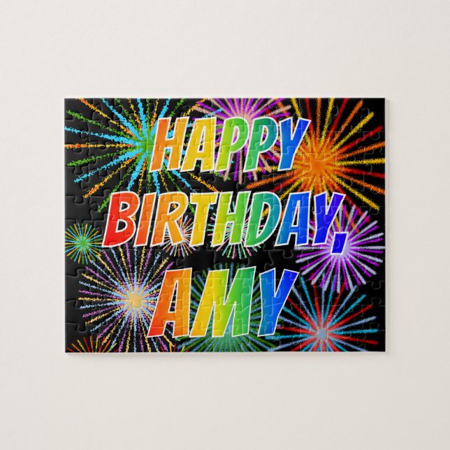 Puzzle Prénom "AMY", Amusant "HEUREUX ANNIVERSAIRE" (Horizontal)