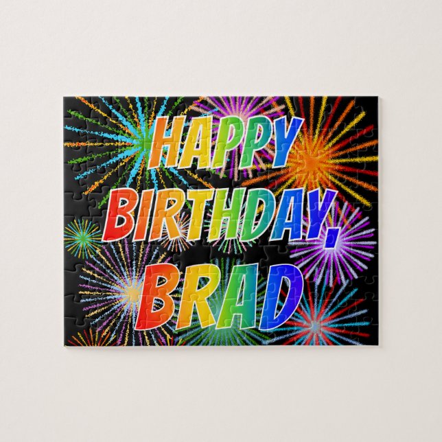Puzzle Prénom "BRAD", Amusant "HEUREUX ANNIVERSAIRE" (Horizontal)