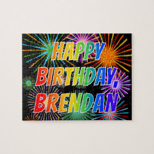Puzzle Prénom "BRENDAN", Amusant "HEUREUX ANNIVERSAIRE"