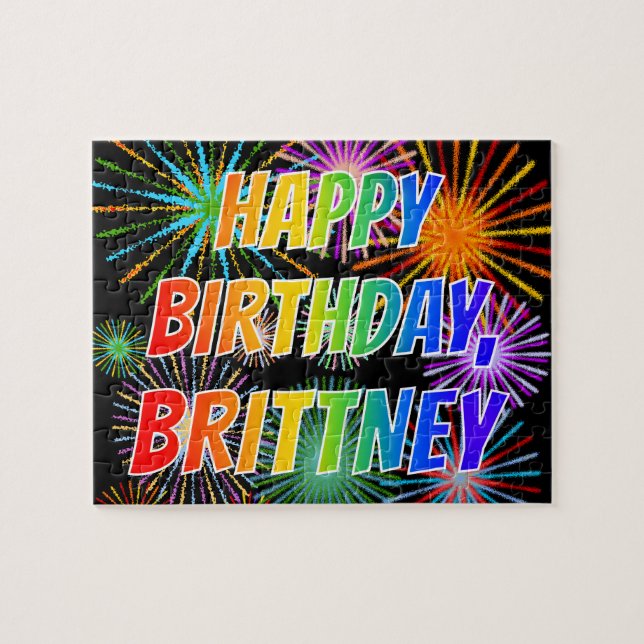 Puzzle Prénom "BRITTNEY", Amusement "JOYEUX ANNIVERSAIRE" (Horizontal)