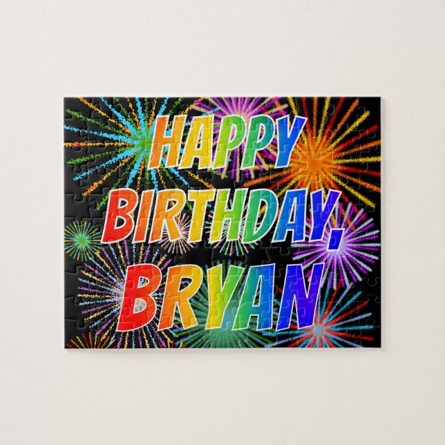 Puzzle Prénom "BRYAN", Amusant "HEUREUX ANNIVERSAIRE" (Horizontal)