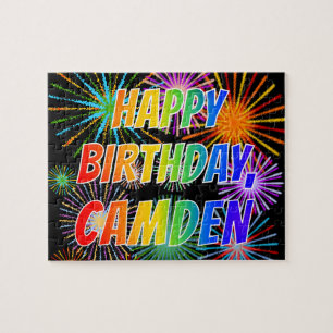 Puzzle Prénom "CAMDEN", Amusant "HEUREUX ANNIVERSAIRE"