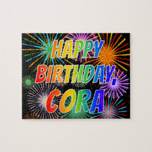 Puzzle Prénom "CORA", Amusant "HEUREUX ANNIVERSAIRE"