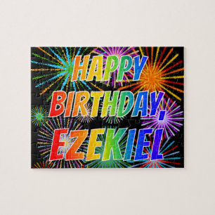 Puzzle Prénom "EZEKIEL", Amusant "HEUREUX ANNIVERSAIRE"