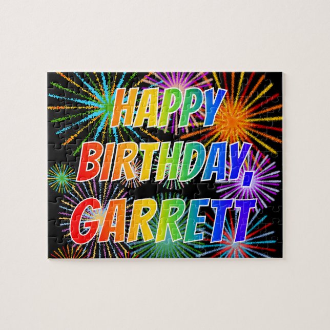 Puzzle Prénom "GARRETT", Amusement "JOYEUX ANNIVERSAIRE" (Horizontal)