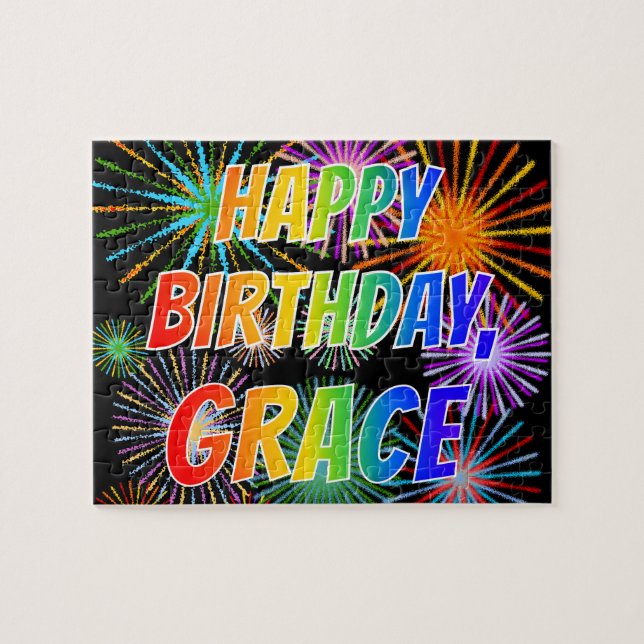 Puzzle Prénom "GRACE", Amusant "HEUREUX ANNIVERSAIRE" (Horizontal)
