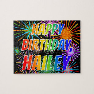 Puzzle Prénom "HAILEY", Amusant "HEUREUX ANNIVERSAIRE"