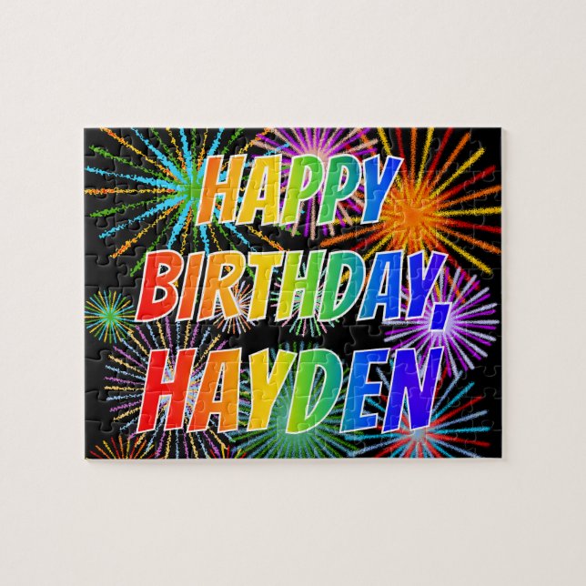 Puzzle Prénom "HAYDEN", Amusement "JOYEUX ANNIVERSAIRE" (Horizontal)