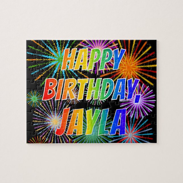 Puzzle Prénom "JAYLA", Amusant "HEUREUX ANNIVERSAIRE" (Horizontal)