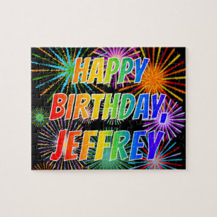 Puzzle Prénom "JEFFREY", Amusant "HEUREUX ANNIVERSAIRE"