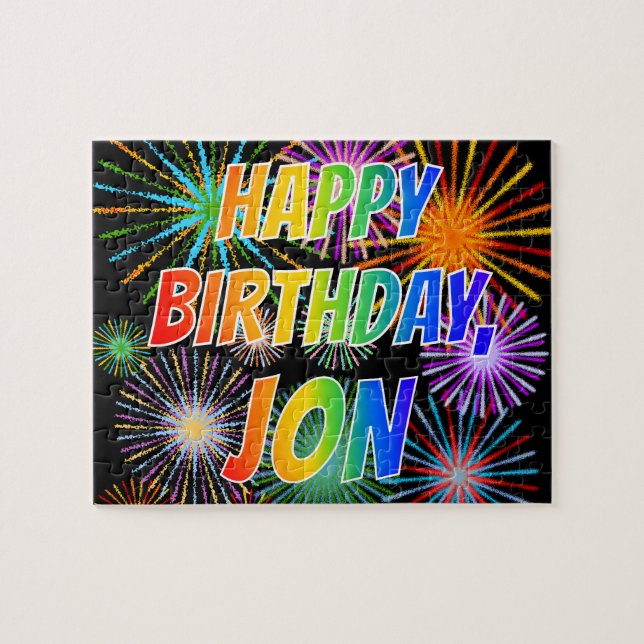 Puzzle Prénom "JON", Amusant "HEUREUX ANNIVERSAIRE" (Horizontal)