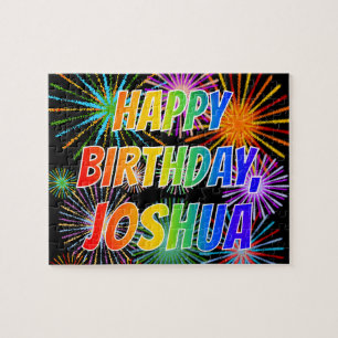 Puzzle Prénom "JOSHUA", Amusant "HEUREUX ANNIVERSAIRE"