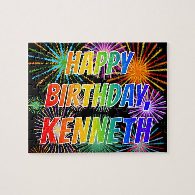 Puzzle Prénom "KENNETH", Amusant "HEUREUX ANNIVERSAIRE" (Horizontal)