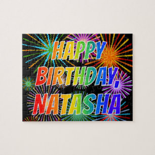 Puzzle Prénom "NATASHA", Fun "HEUREUX ANNIVERSAIRE"