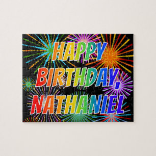 Puzzle Prénom "NATHANIEL", Amusant "HEUREUX ANNIVERSAIRE"