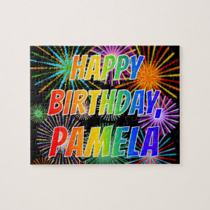 Puzzle Prénom "PAMELA", Fun "HEUREUX ANNIVERSAIRE"