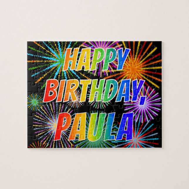 Puzzle Prénom "PAULA", Amusant "HEUREUX ANNIVERSAIRE" (Horizontal)