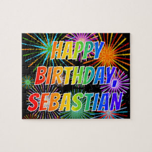 Puzzle Prénom "SEBASTIAN", Amusant "HEUREUX ANNIVERSAIRE"