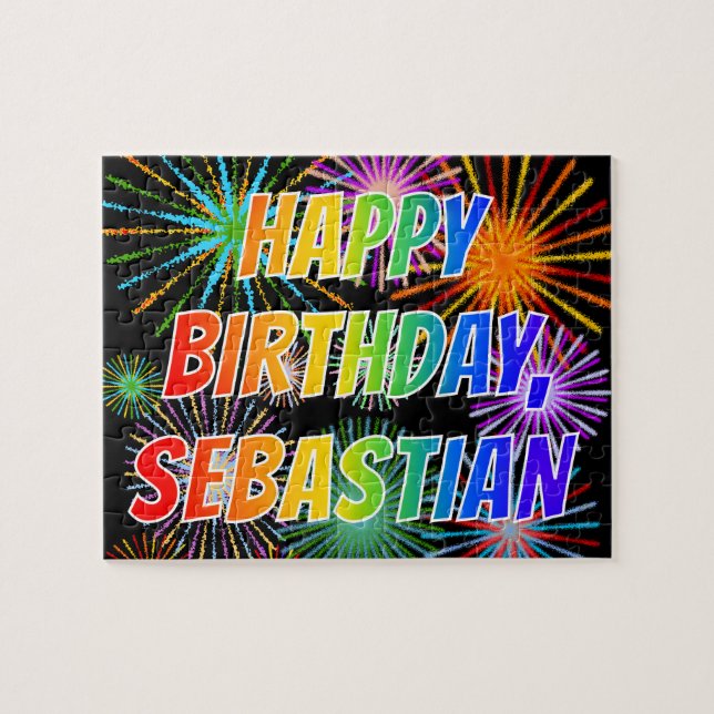 Puzzle Prénom "SEBASTIAN", Amusant "HEUREUX ANNIVERSAIRE" (Horizontal)