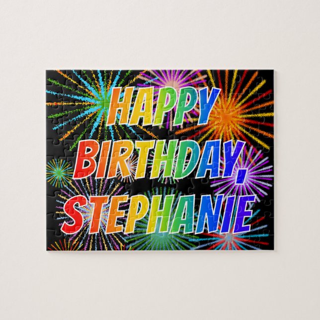 Puzzle Prénom "STEPHANIE", Amusant "HEUREUX ANNIVERSAIRE" (Horizontal)