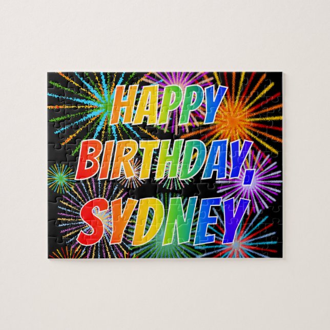 Puzzle Prénom "SYDNEY", Amusement "JOYEUX ANNIVERSAIRE" (Horizontal)