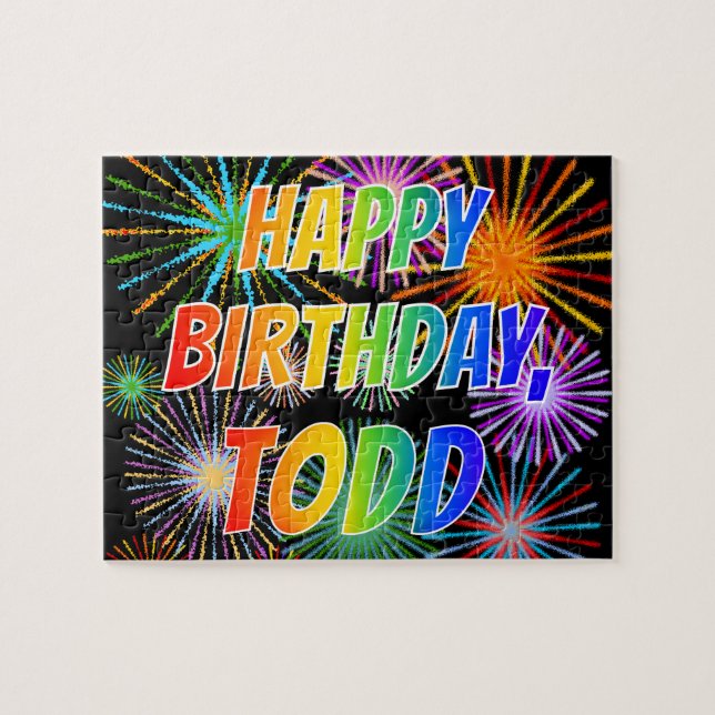 Puzzle Prénom "TODD", Amusement "JOYEUX ANNIVERSAIRE" (Horizontal)