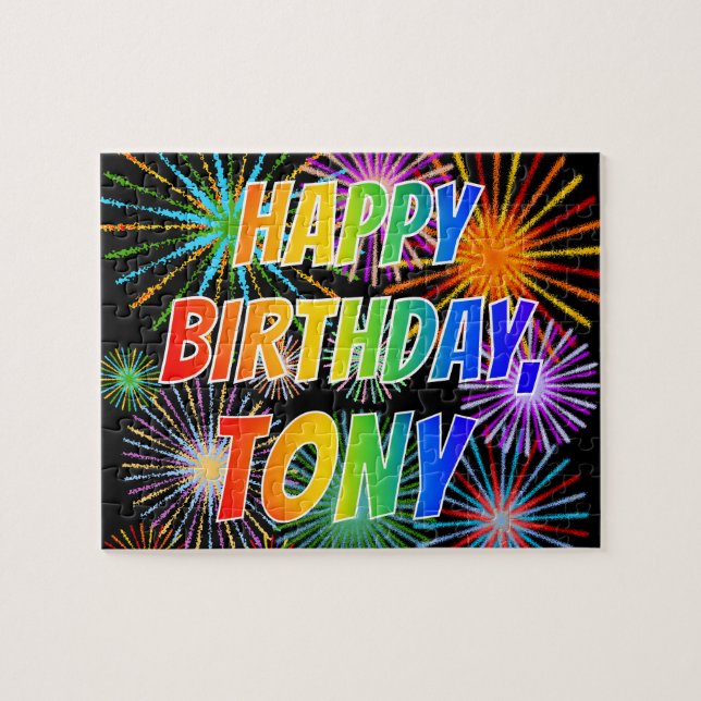 Puzzle Prénom "TONY", Amusement "JOYEUX ANNIVERSAIRE" (Horizontal)