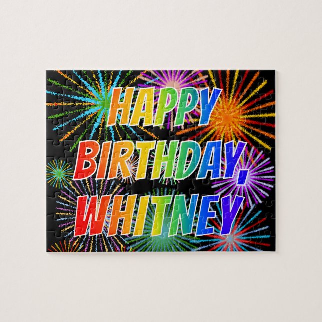 Puzzle Prénom "WHITNEY", Amusant "HEUREUX ANNIVERSAIRE" (Horizontal)
