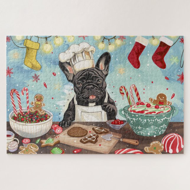 Puzzle Préparation de fêtes de Noël de Bouledogue Françai (Horizontal)