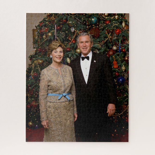 Puzzle Président George Bush, Laura Christmas Maison Blan (Vertical)