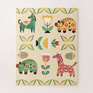 Puzzle Pretty botanical with animals pastel pattern Pink