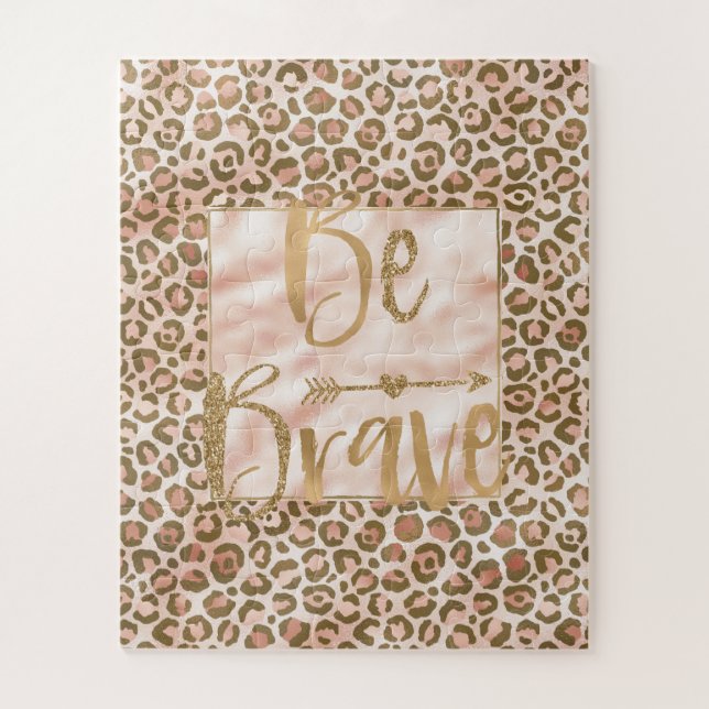 Puzzle Pretty Peach Brown Leopard Print Be Brave (Vertical)