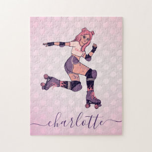 Puzzle Pretty Pink Hair Girl Rollerblading Nom du patineu