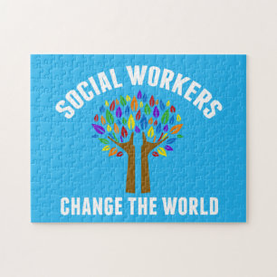 Puzzle Pretty Social Work Quote Rainbow Tree Blue