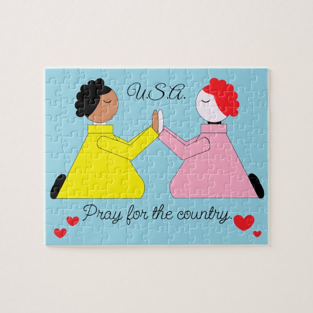 Puzzle Priez pour le pays et les cœurs : Bleu clair (Horizontal)