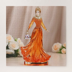 Puzzle princesse en verre cristal avec robe orange