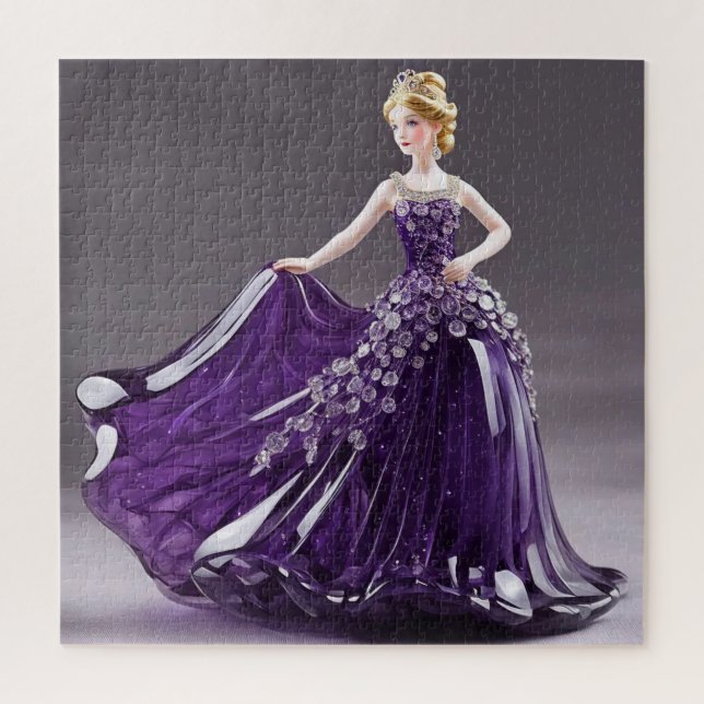 Puzzle princesse en verre cristal avec robe violette (Vertical)