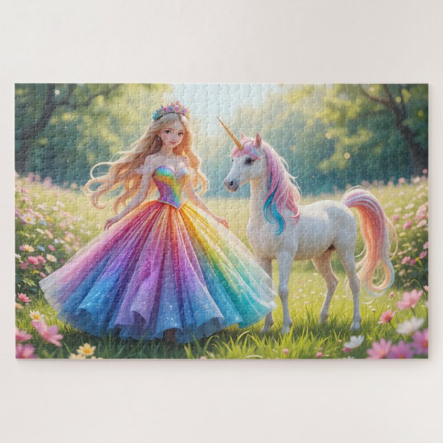 Puzzle Princesse enchantée avec une robe arc-en-ciel et l (Horizontal)