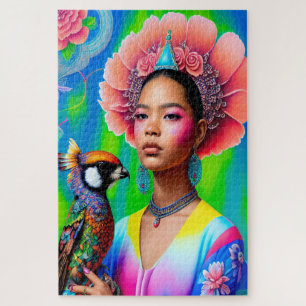 Puzzle princesse florale avec oiseau
