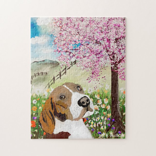 Puzzle Printemps 2020 Blossoms et Beagle (Vertical)