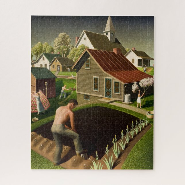 Puzzle Printemps en ville par Grant Wood (Vertical)