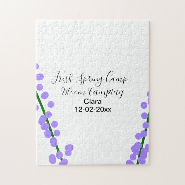 Puzzle Printemps frais camping fleurs de lavande nom date (Vertical)