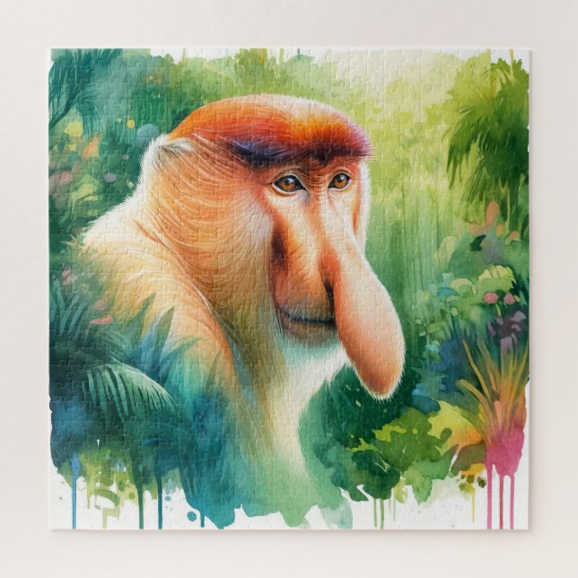 Puzzle Proboscis Monkey in Watercolors REF39 - Watercolor (Vertical)