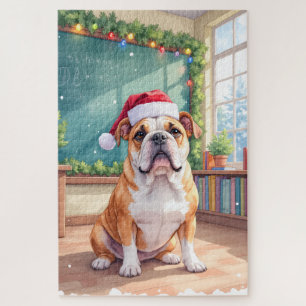 Puzzle Professeur Bouledogue Anglais Chapeau de Père Noël