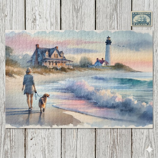 Puzzle Promenade côtière jusqu'au phare au coucher du sol (Coastal Walk to Lighthouse at Sunset Jigsaw Puzzle)